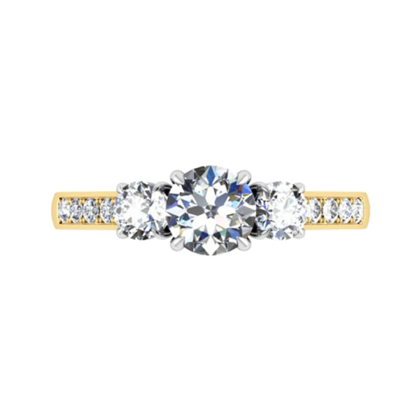 Round Brilliant Cut Three Stone Diamond Yellow Gold Engagement Ring y