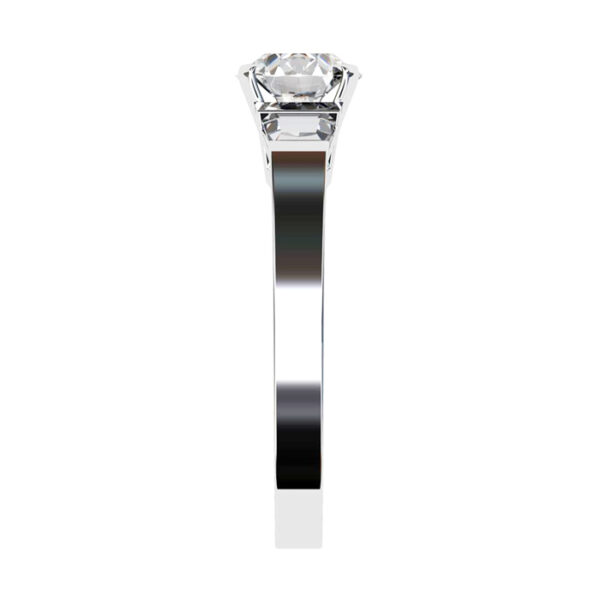 Round Brilliant Cut and trapezoid Diamond Engagement Ring with Flat Band w3