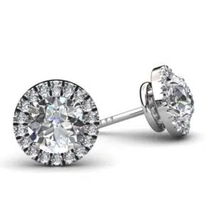 Round Cut Down Set Diamond Halo Earrings 1 2