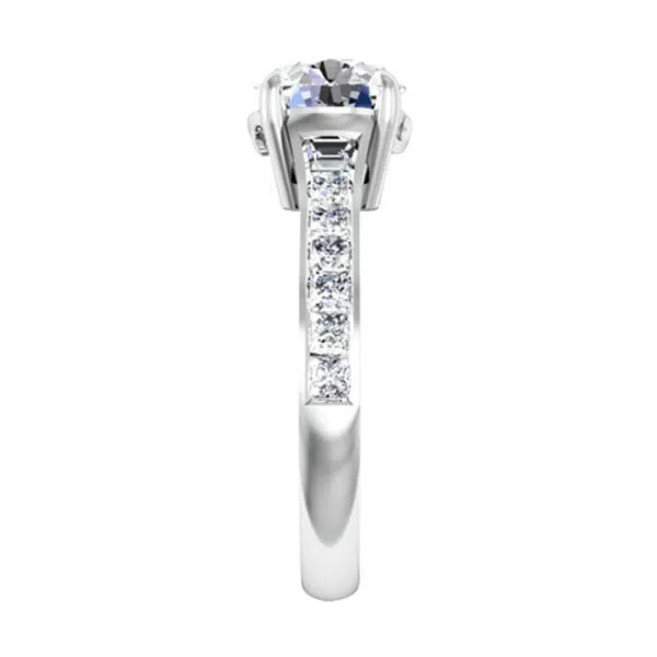 Round Diamond Engagement Ring with Princess Cut Diamond Band 4