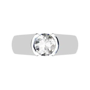 Round Semi Bezel Set Diamond Solitaire Ring with Wide Band w