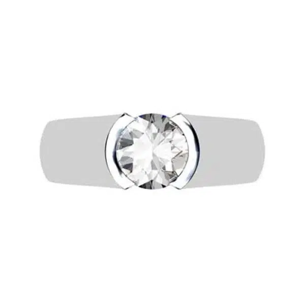 Round Semi Bezel Set Diamond Solitaire Ring with Wide Band w