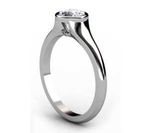 Round Solitaire Bezel Set Diamond Ring with Tapered Band 4 2