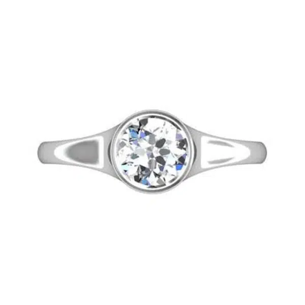 Round Solitaire Bezel Set Diamond Ring with Tapered Band w