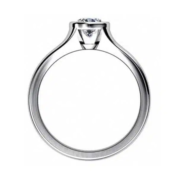 Round Solitaire Bezel Set Diamond Ring with Tapered Band w2