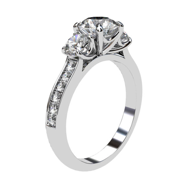 Round Three Stone Engagement Ring with Side Diamonds white 3