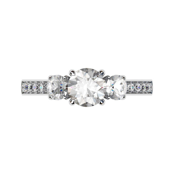 Round Three Stone Engagement Ring with Side Diamonds white