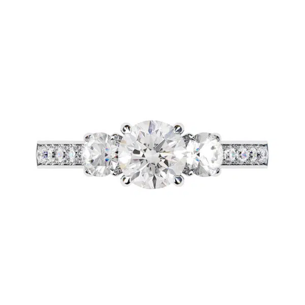 Round Three Stone Engagement Ring with Side Diamonds white copy