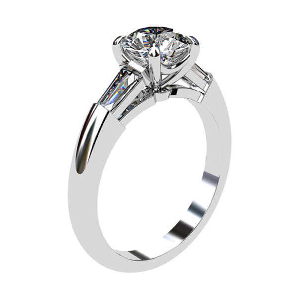 Round Three Stone Engagement Ring with Tapered Baguettes 3