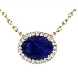 Royal Blue Oval Sapphire Halo Pendant 1 1