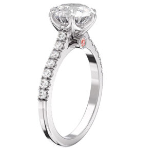 Six Claw Round Brilliant Cut Diamond Engagement Ring with Diamond Band w2