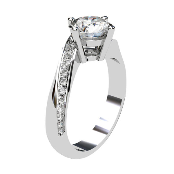 Twisted Band Round Diamond Ring with Angled Diamonds 2