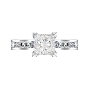 Two Carat Princess Cut Diamond Engagement Ring with Channel Set Diamond Half Band w copy