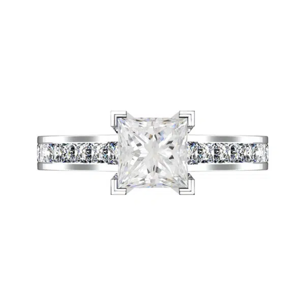 Two Carat Princess Cut Diamond Engagement Ring with Channel Set Diamond Half Band w copy