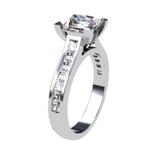 Two Carat Princess Cut Diamond Engagement Ring with Channel Set Diamond Half Band w2