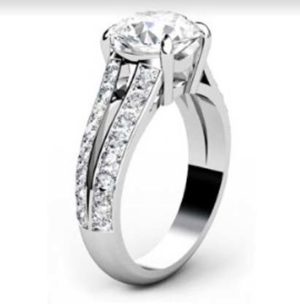 Two Carat Round Brilliant Cut Diamond Engagement Ring with Diamond Split Shank 4 2