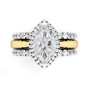 Unique Marquise Diamond Halo Mixed Metal Engagement Ring