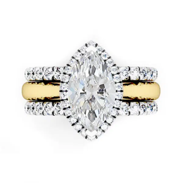 Unique Marquise Diamond Halo Mixed Metal Engagement Ring