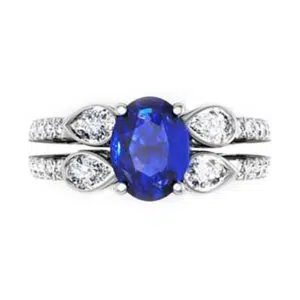 Unique Oval Sapphire and Pear Cut Diamond Ring 5