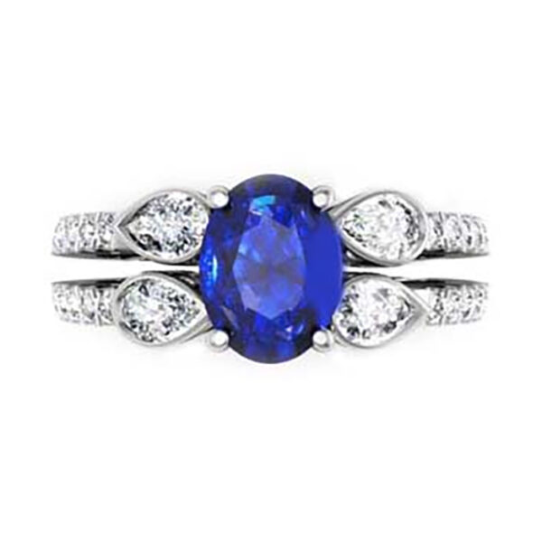 Unique Oval Sapphire and Pear Cut Diamond Ring 5