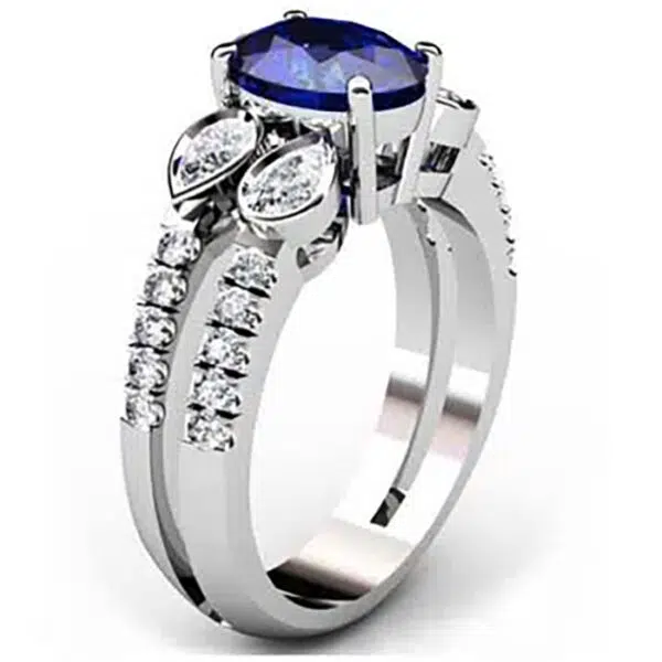 Unique Oval Sapphire and Pear Cut Diamond Ring 6