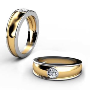 Yellow Gold Round Solitaire Diamond Band with White Gold Side Rails 1 2