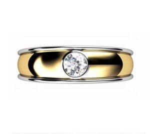 Yellow Gold Round Solitaire Diamond Band with White Gold Side Rails 2 2