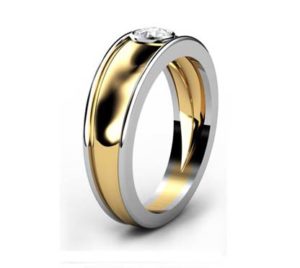 Yellow Gold Round Solitaire Diamond Band with White Gold Side Rails 4 2