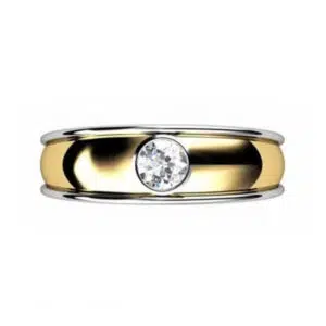 Yellow Gold Round Solitaire Diamond Band with White Gold Side Rails yw1