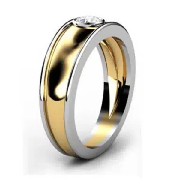 Yellow Gold Round Solitaire Diamond Band with White Gold Side Rails yw2