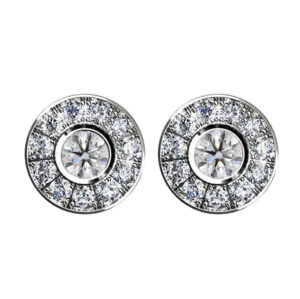 bezel set halo diamond earrings