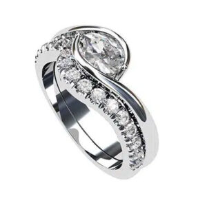 curved fitted ring with engagement ring