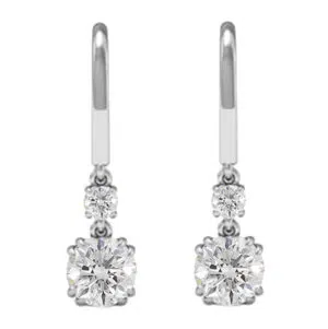 double claw double drop round diamond earrings