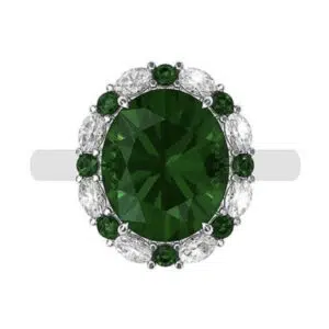 emerald and diamond cluster halo ring