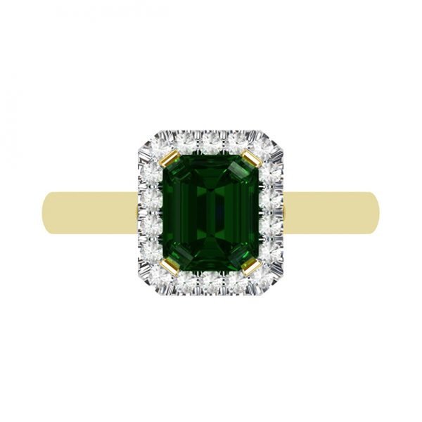 emerald classic halo ring yellow gold