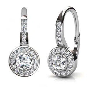 halo bezel set drop earrings