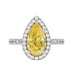 pear shaped yellow diamond halo ring