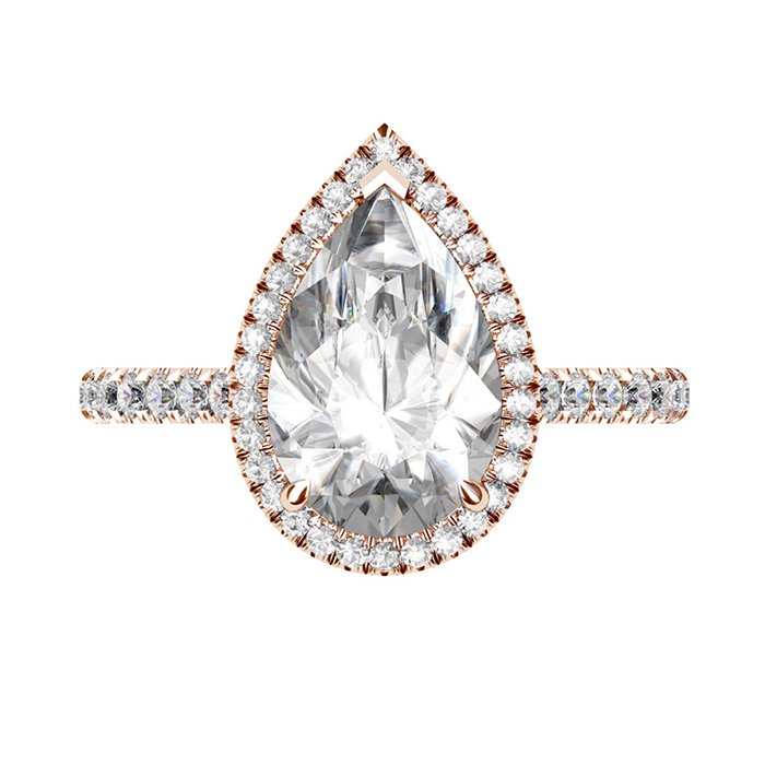 rose gold pear shaped halo engagement ring