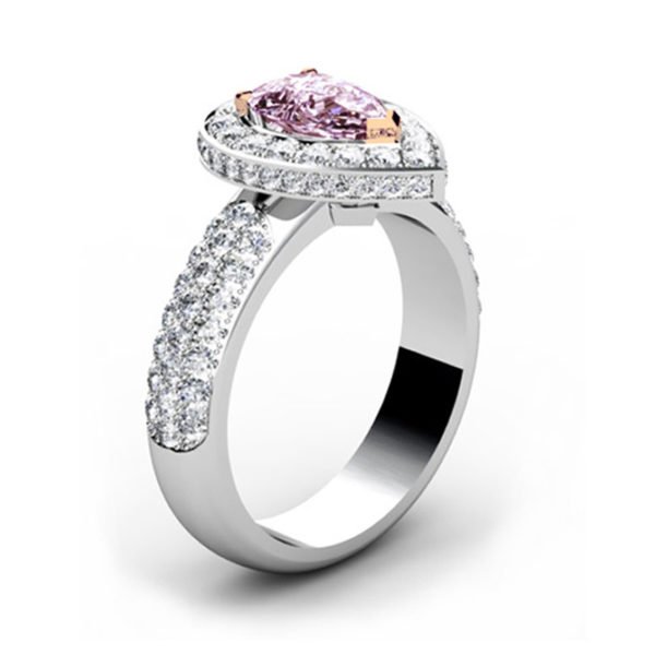 1Ct Pear Shaped Pink Diamond Cobblestone Engagement Ring 4