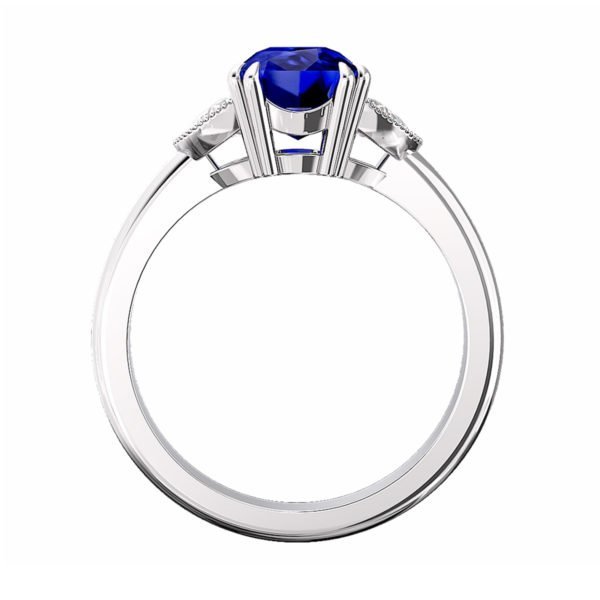 Blue Sapphire Engagement Ring with Side Half Moon shaped Diamonds 3