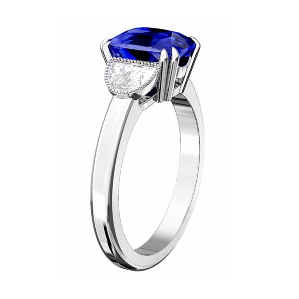 Blue Sapphire Engagement Ring with Side Half Moon shaped Diamonds 4