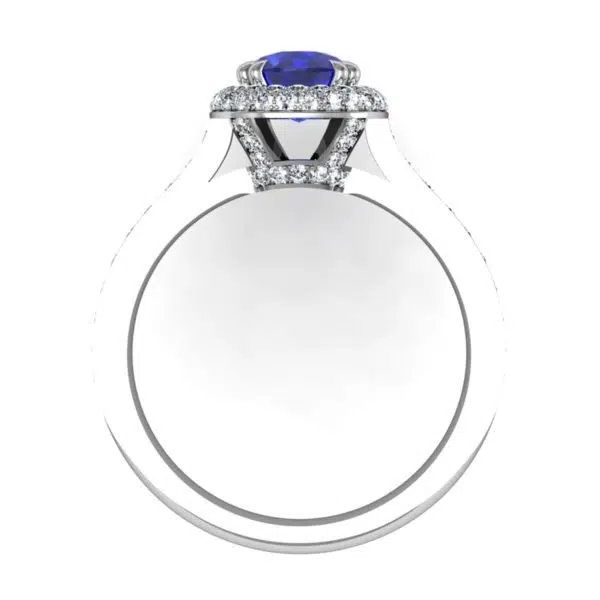 Cushion Cut Blue Sapphire Engagement Ring with Micro Pave Set Halo 3