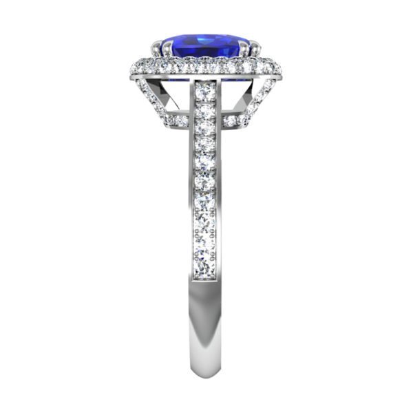 Cushion Cut Blue Sapphire Engagement Ring with Micro Pave Set Halo 5