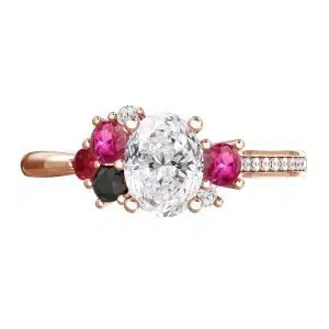 Oval Diamond Engagement Ring with Sapphire Ruby and Black Diamond as Accents 2