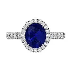 Oval Shaped Blue Sapphire Halo Engagement Ring with Diamond Band 2