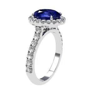 Oval Shaped Blue Sapphire Halo Engagement Ring with Diamond Band 4