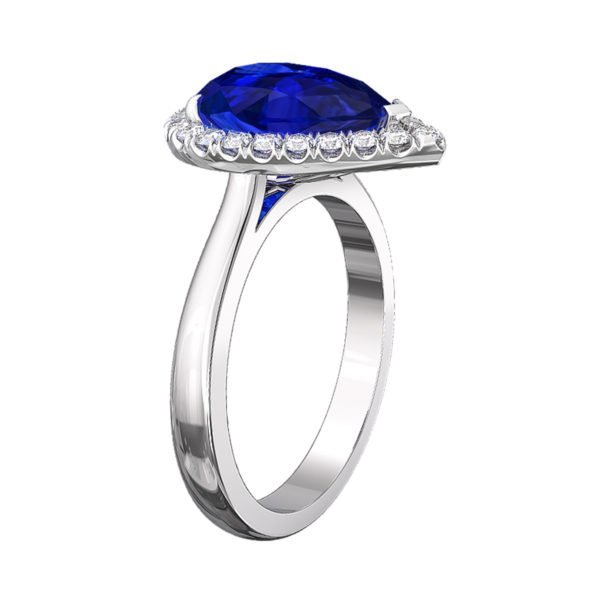 Pear Shaped Blue Sapphire Halo Engagement Ring 4