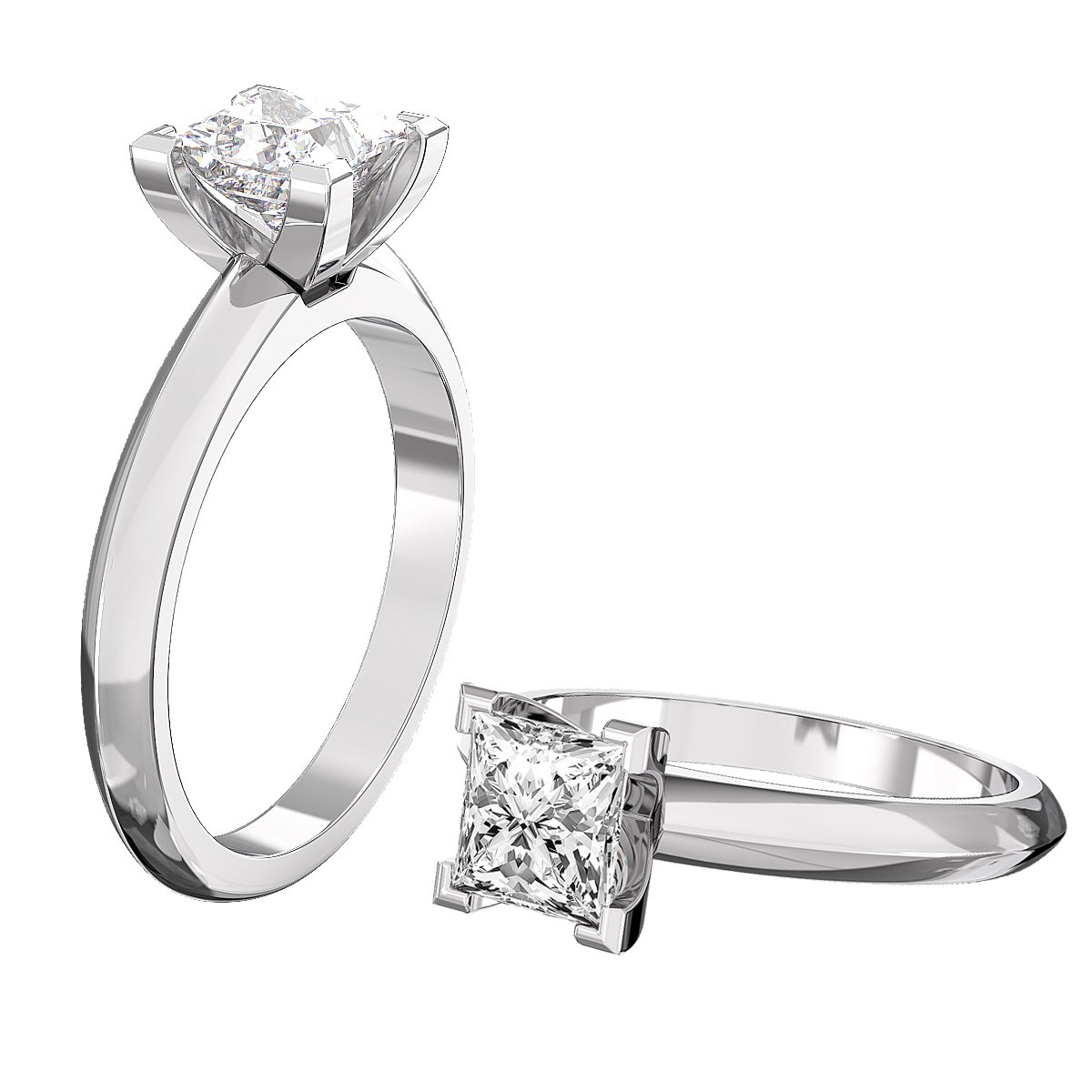 Princess Cut Diamond Engagement Ring Knife Edge Band