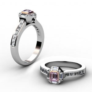 Radiant Pink Diamond Engagement Ring with Baguette and Round Diamond Accents 1