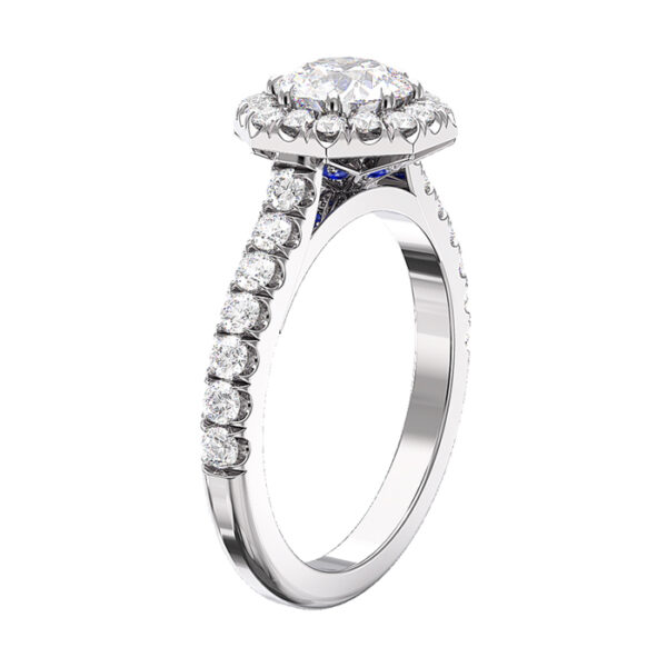 Round Diamond Halo Engagement Ring with Sapphire Detailing white 2